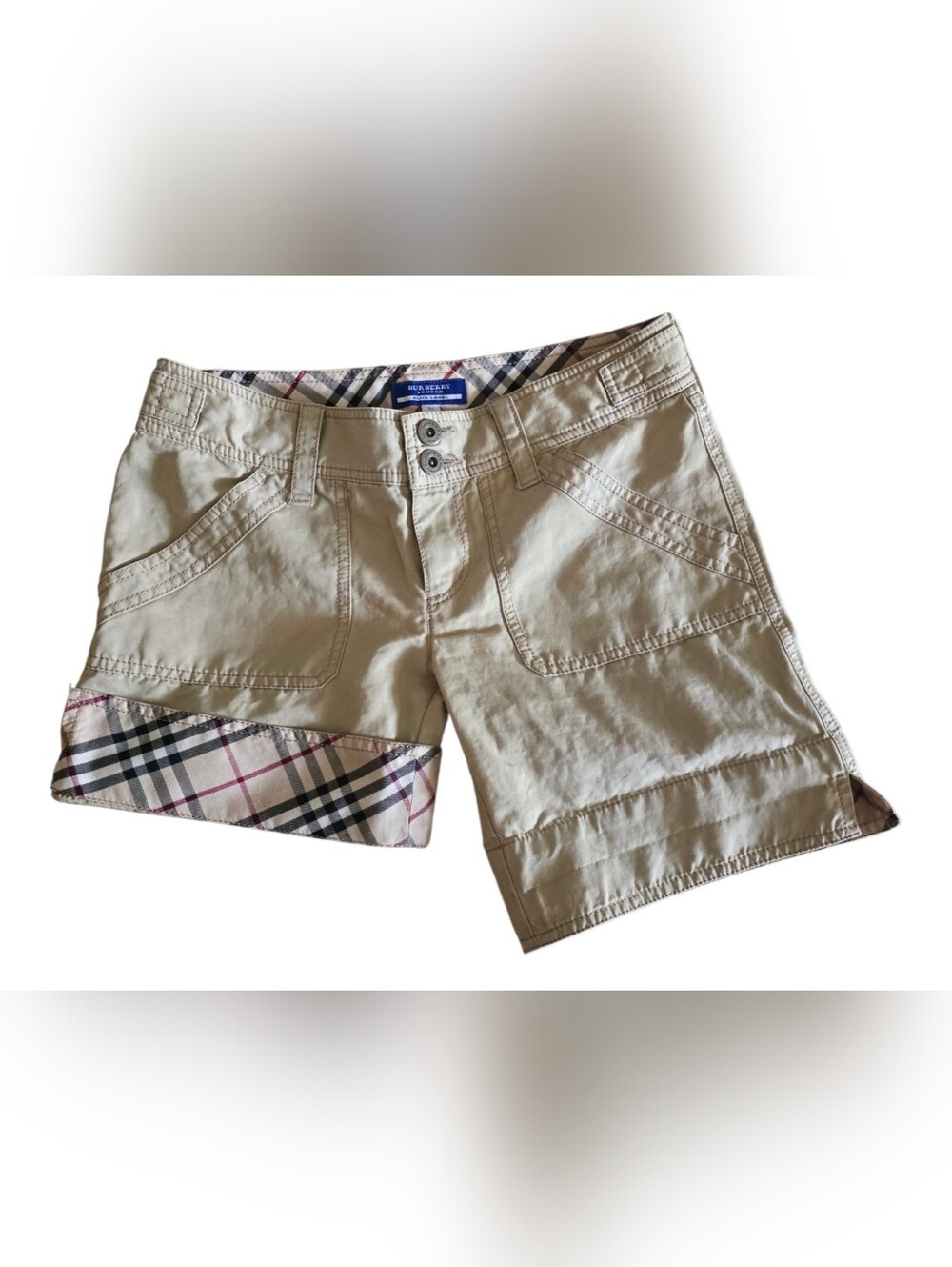 Burberry Blue Label Cuffed Nova Check Tan/Beige Cotton Shorts Size 36 - Picture 5 of 13
